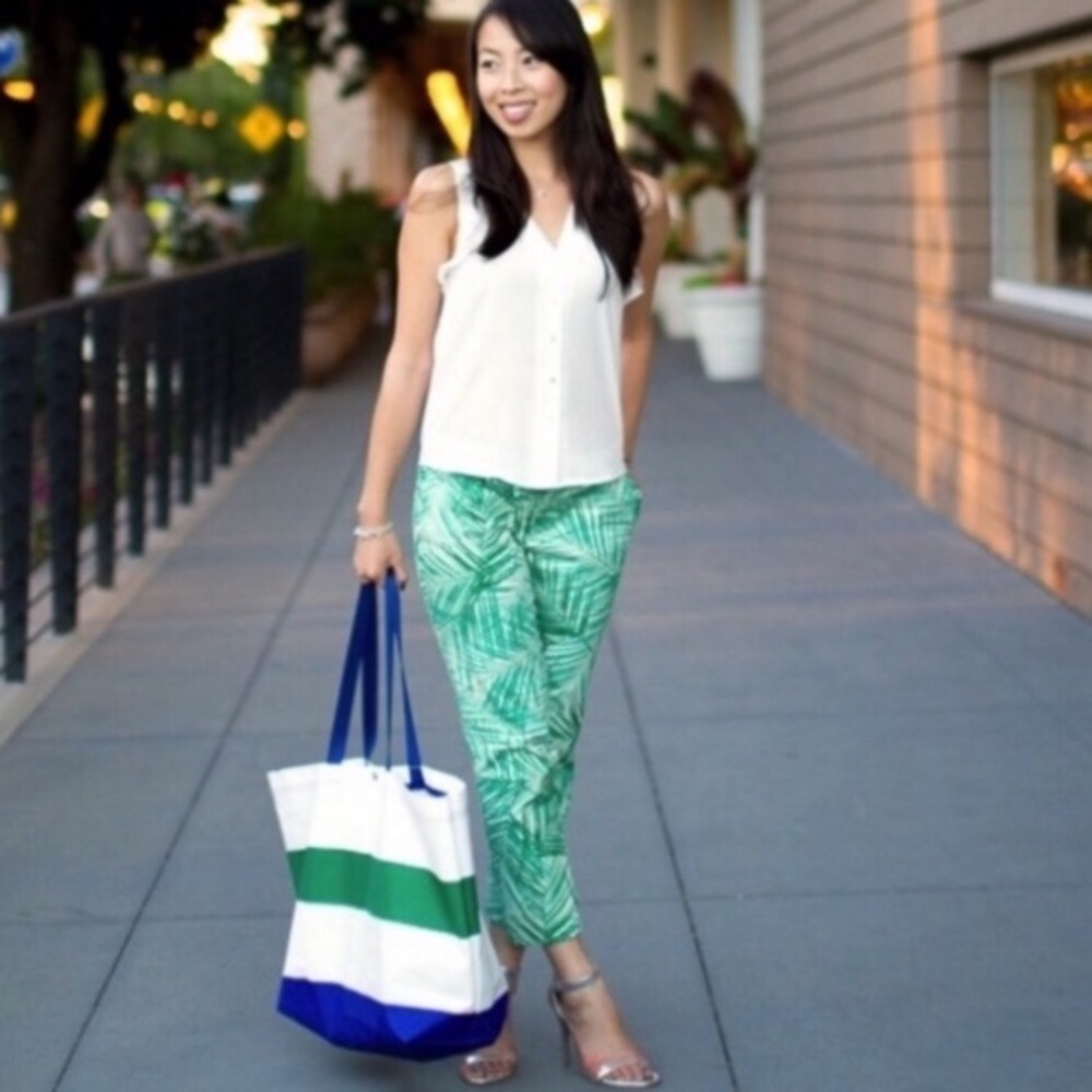 Banana Republic Green Tropical Palm Leaf Pants 0